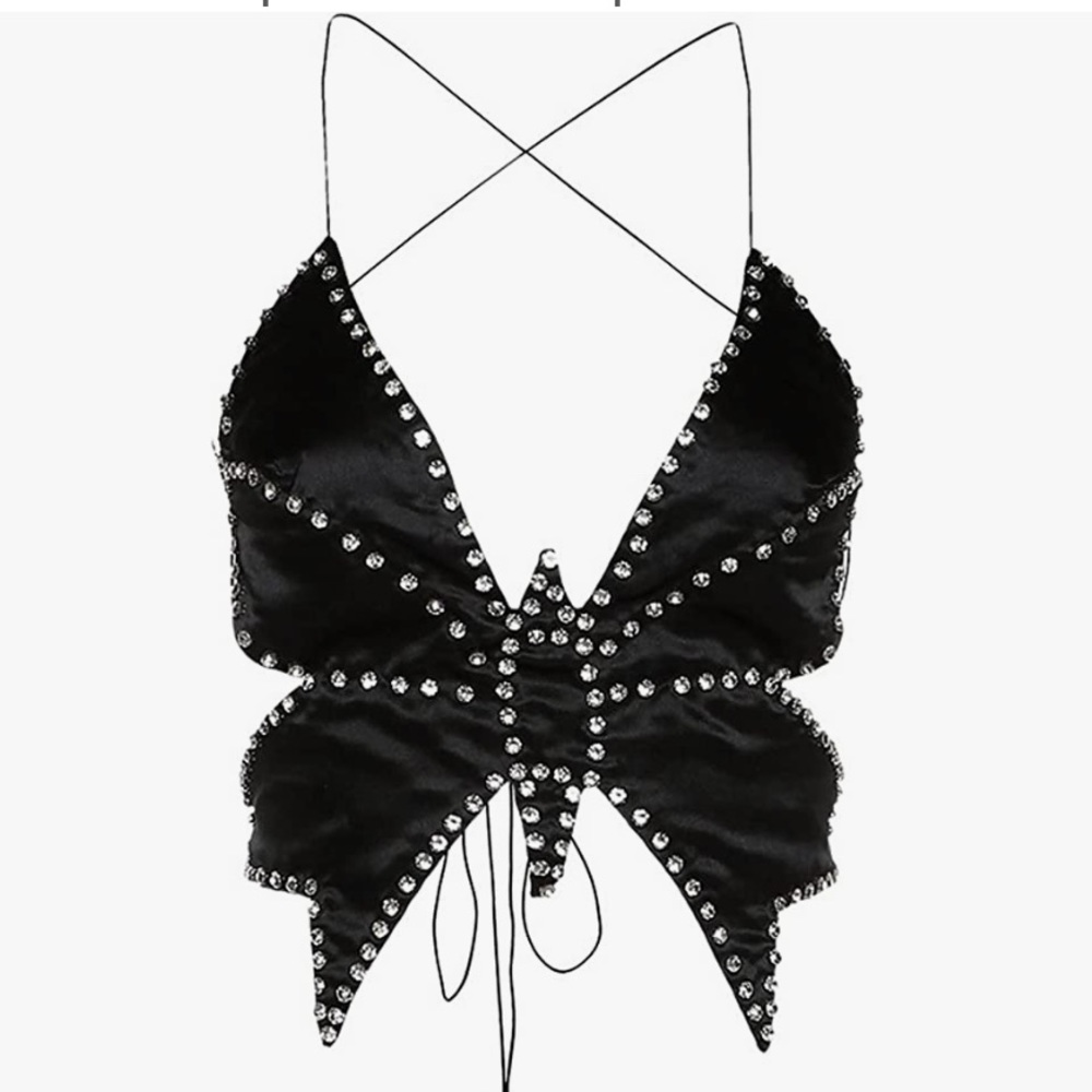 Stunning Rhinestone butterfly backless crop top NWT OS